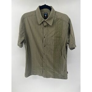 Kuhl Mens Organic Cotton Short Sleeve Button Down Shirt Green Stripe Medium